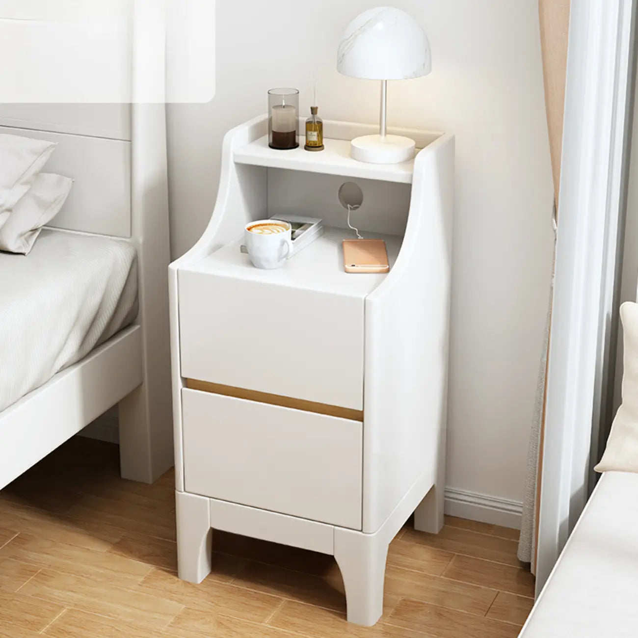 Bedroom Natural Wood Storage Drawer Function Nightstand
