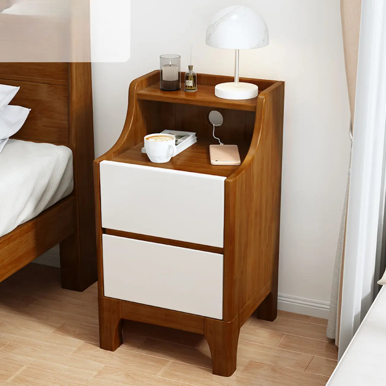 Bedroom Natural Wood Storage Drawer Function Nightstand