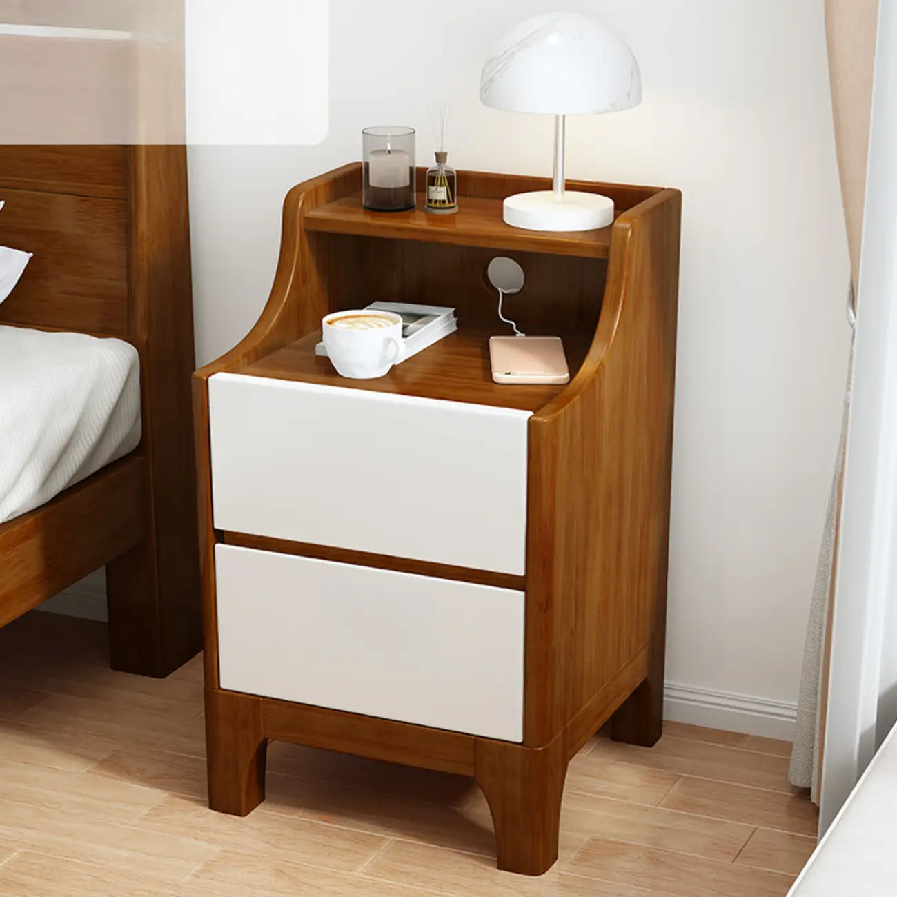 Bedroom Natural Wood Storage Drawer Function Nightstand