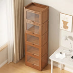 Modern Brown Wooden Clear Glass Front Display Storage Cabinet