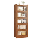 Modern Brown Wooden Clear Glass Front Display Storage Cabinet