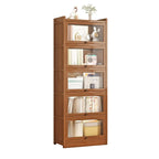 Modern Brown Wooden Clear Glass Front Display Storage Cabinet