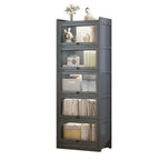 Modern Brown Wooden Clear Glass Front Display Storage Cabinet