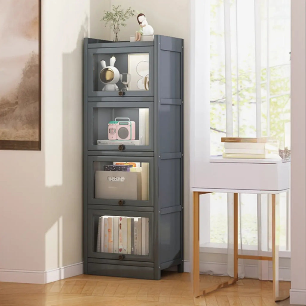 Modern Brown Wooden Clear Glass Front Display Storage Cabinet