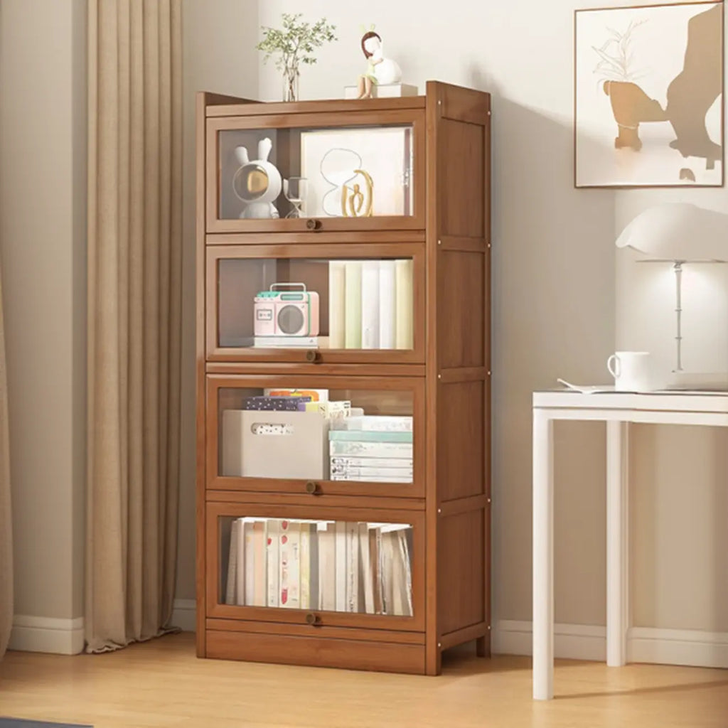 Modern Brown Wooden Clear Glass Front Display Storage Cabinet