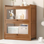 Modern Brown Wooden Clear Glass Front Display Storage Cabinet