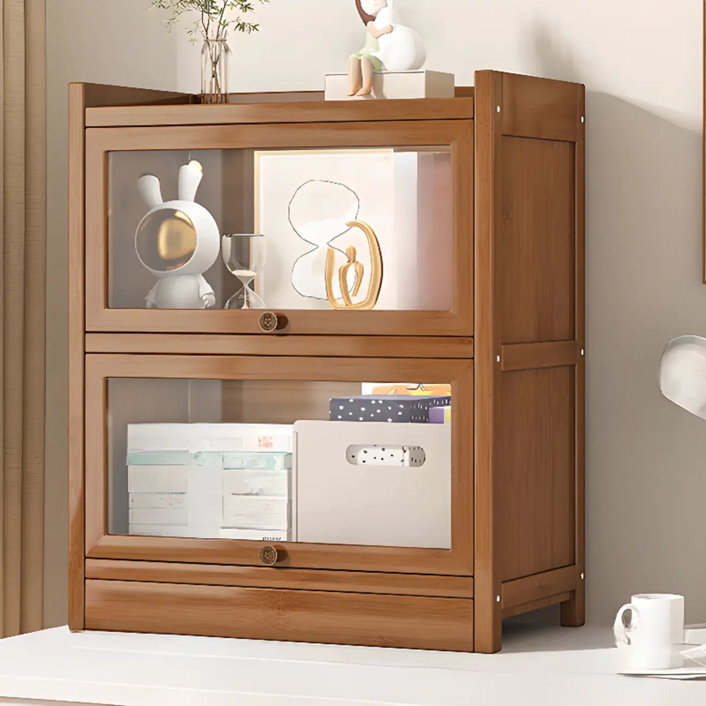 Modern Brown Wooden Clear Glass Front Display Storage Cabinet