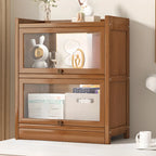 Modern Brown Wooden Clear Glass Front Display Storage Cabinet