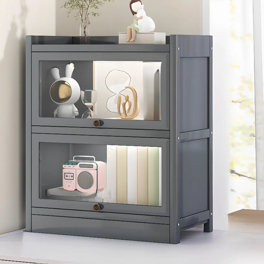 Modern Brown Wooden Clear Glass Front Display Storage Cabinet