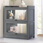 Modern Brown Wooden Clear Glass Front Display Storage Cabinet
