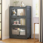 Modern Brown Wooden Clear Glass Front Display Storage Cabinet