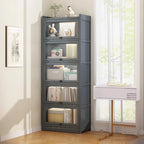 Modern Brown Wooden Clear Glass Front Display Storage Cabinet