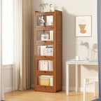 Modern Brown Wooden Clear Glass Front Display Storage Cabinet