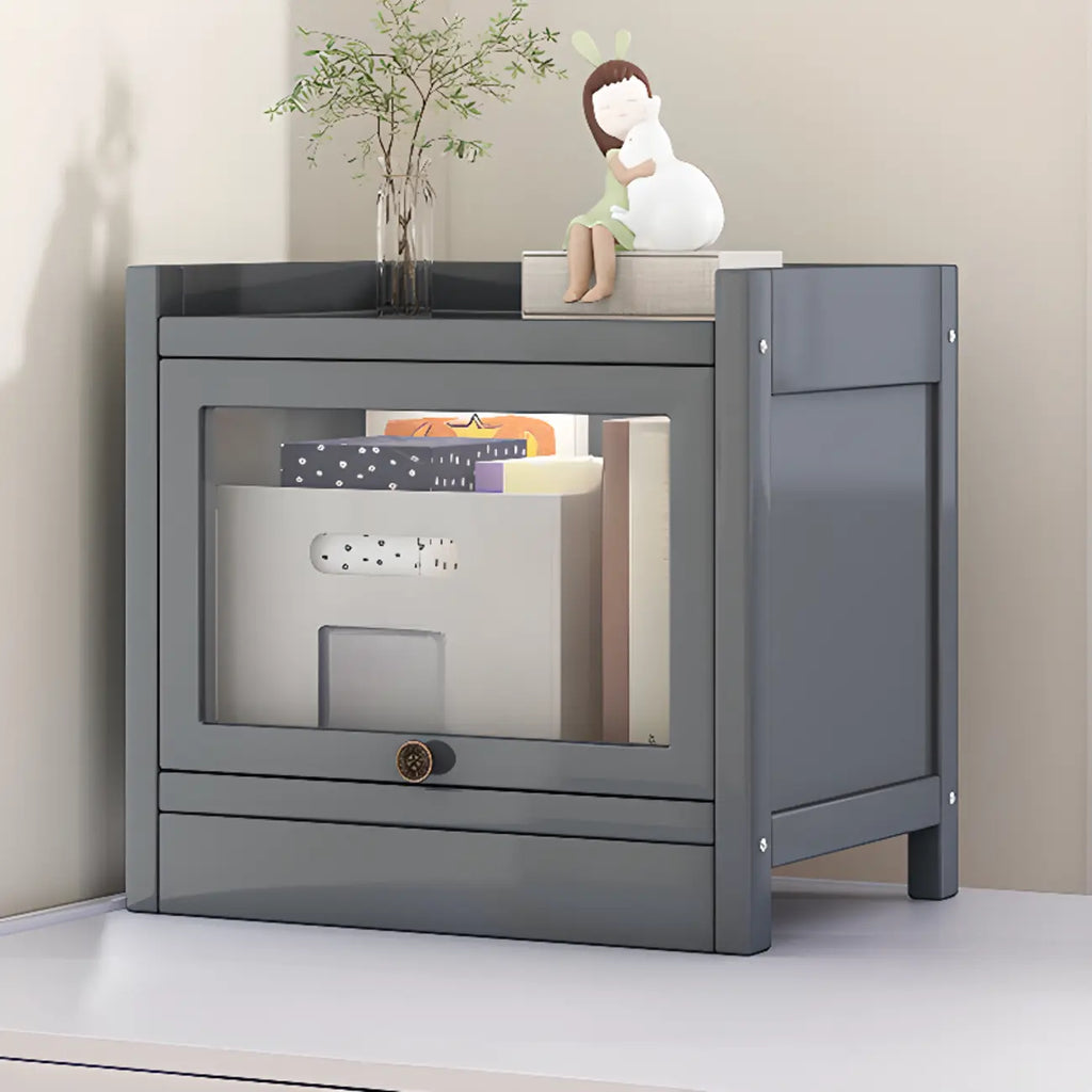 Modern Brown Wooden Clear Glass Front Display Storage Cabinet