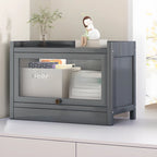 Modern Brown Wooden Clear Glass Front Display Storage Cabinet