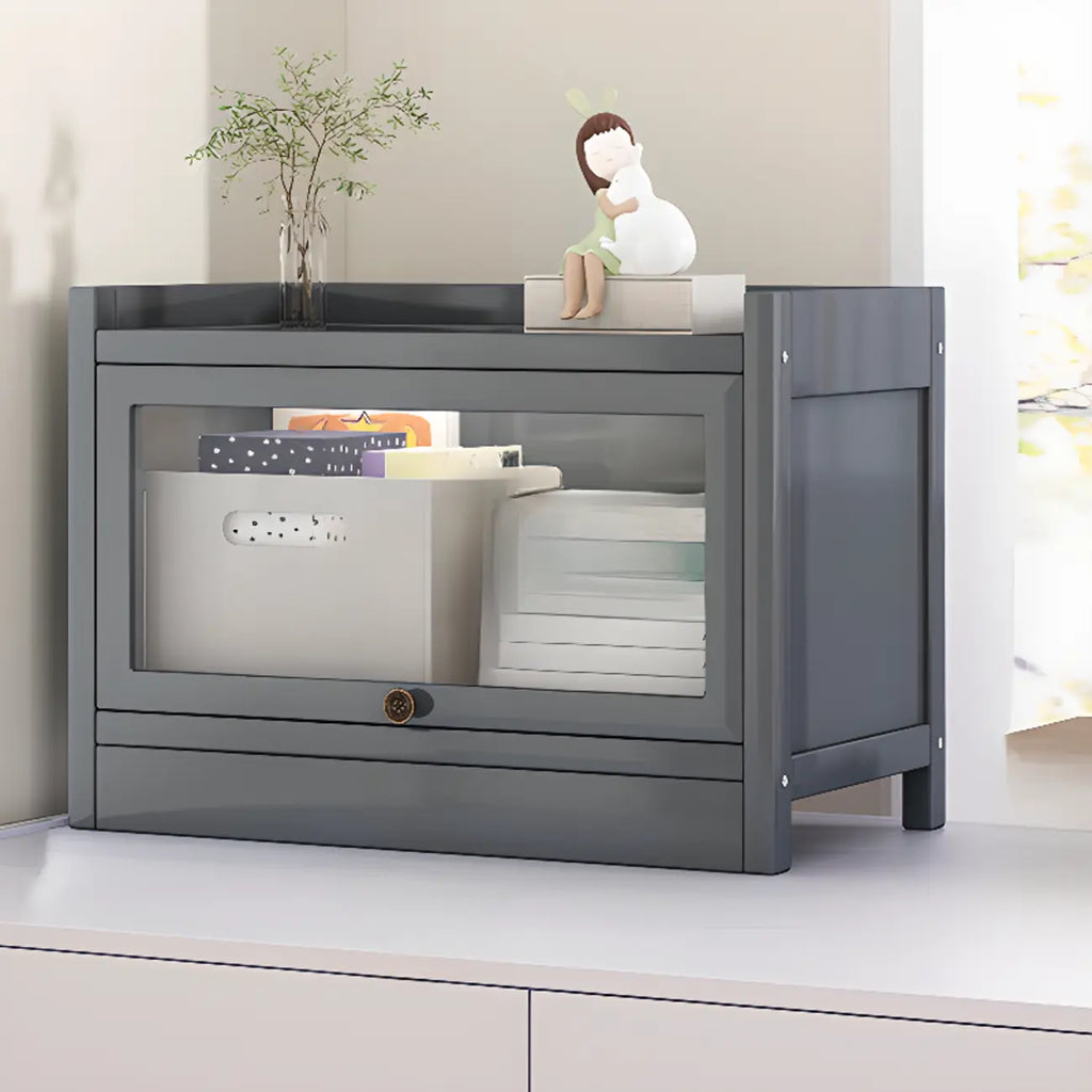 Modern Brown Wooden Clear Glass Front Display Storage Cabinet