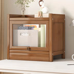 Modern Brown Wooden Clear Glass Front Display Storage Cabinet