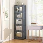 Modern Brown Wooden Clear Glass Front Display Storage Cabinet