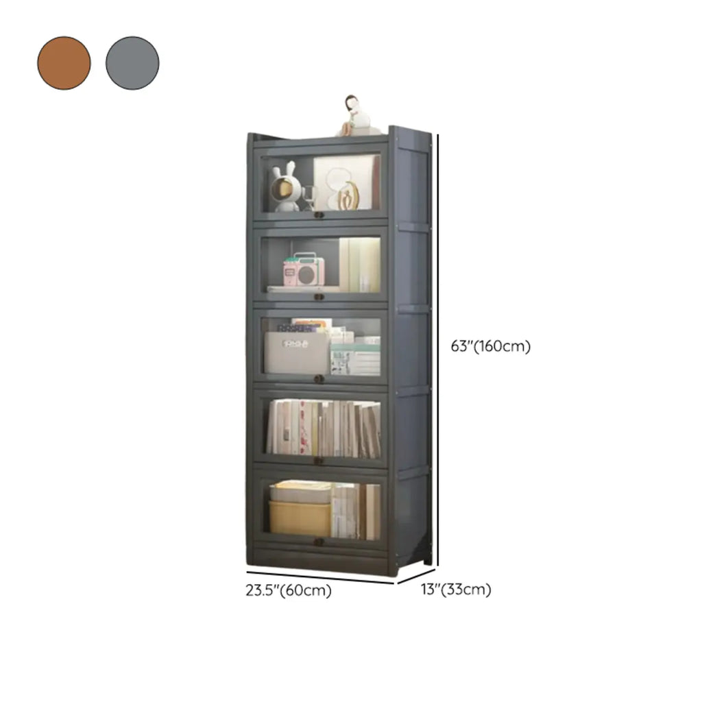 Modern Brown Wooden Clear Glass Front Display Storage Cabinet