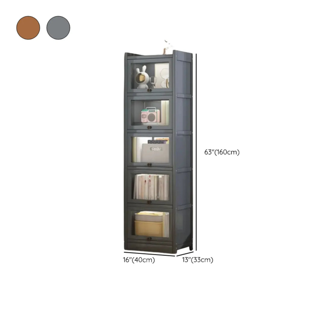 Modern Brown Wooden Clear Glass Front Display Storage Cabinet