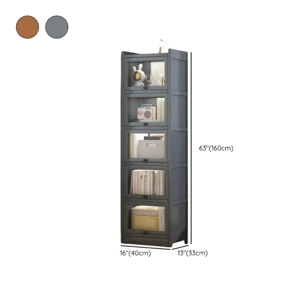 Modern Brown Wooden Clear Glass Front Display Storage Cabinet