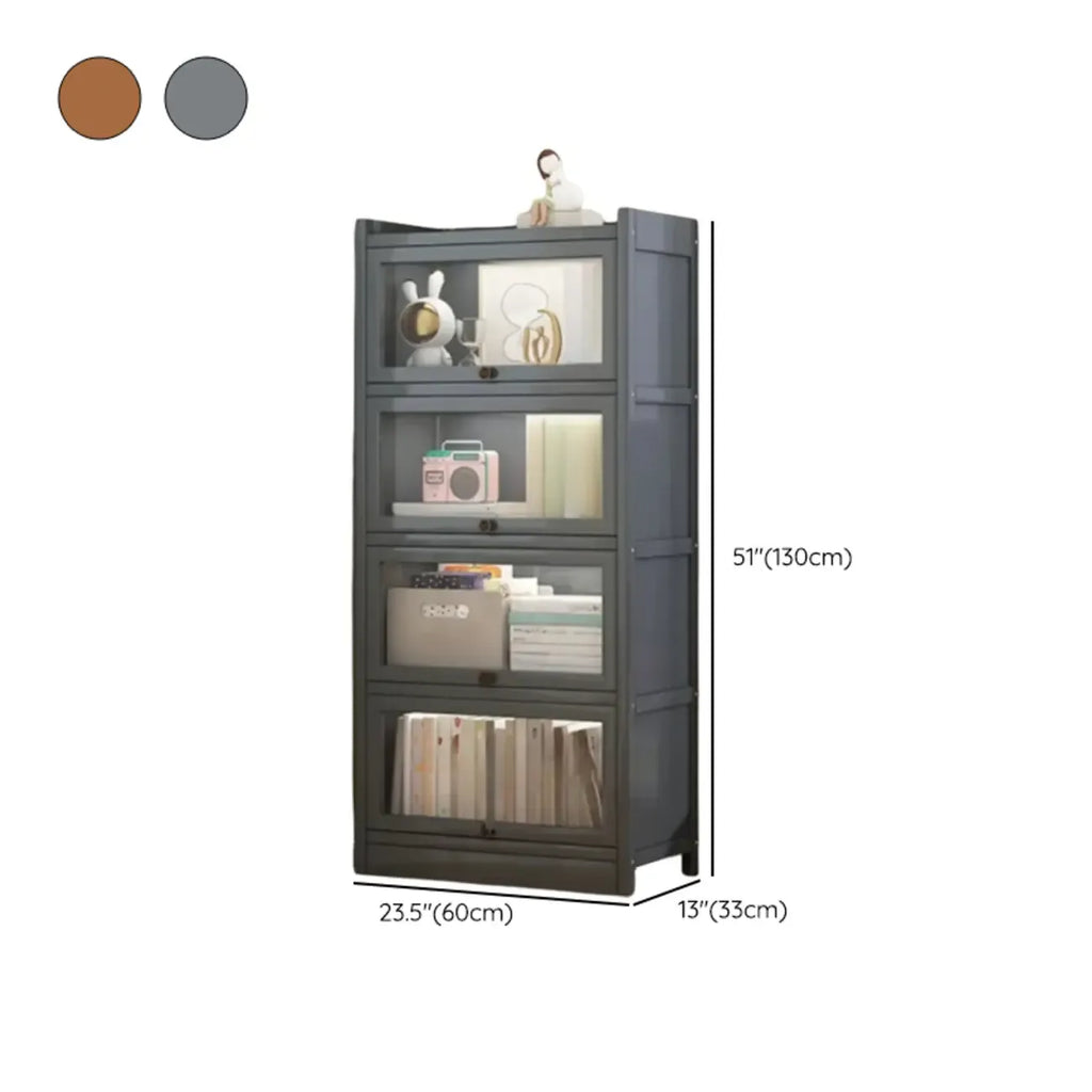 Modern Brown Wooden Clear Glass Front Display Storage Cabinet