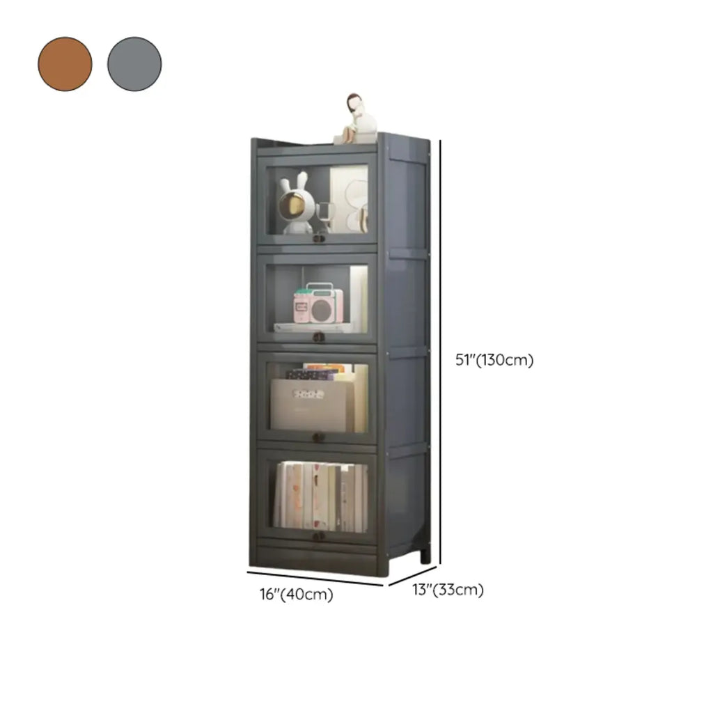 Modern Brown Wooden Clear Glass Front Display Storage Cabinet