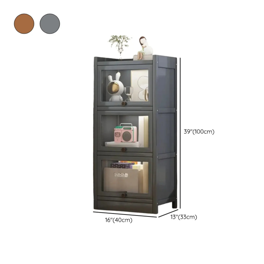 Modern Brown Wooden Clear Glass Front Display Storage Cabinet