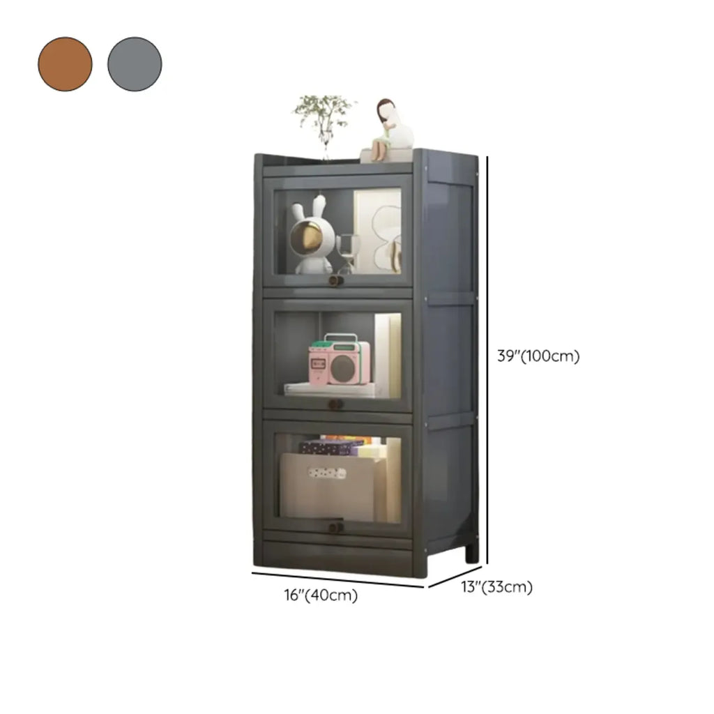 Modern Brown Wooden Clear Glass Front Display Storage Cabinet