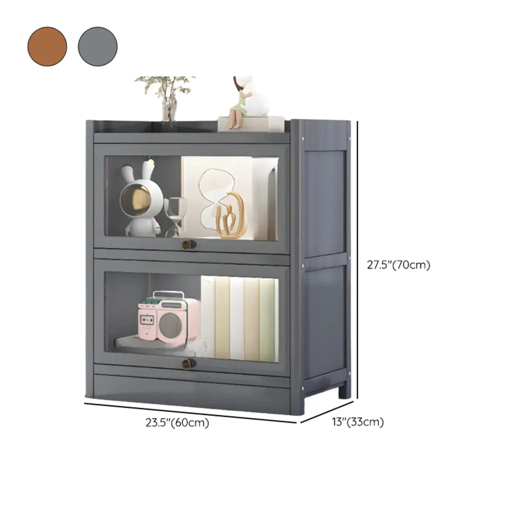 Modern Brown Wooden Clear Glass Front Display Storage Cabinet