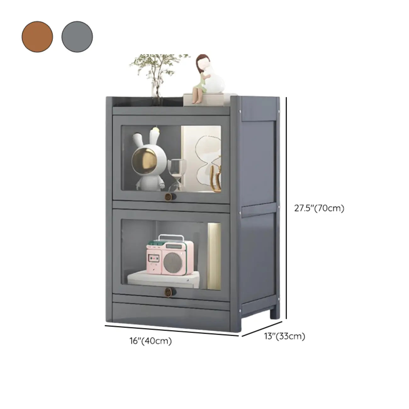 Modern Brown Wooden Clear Glass Front Display Storage Cabinet