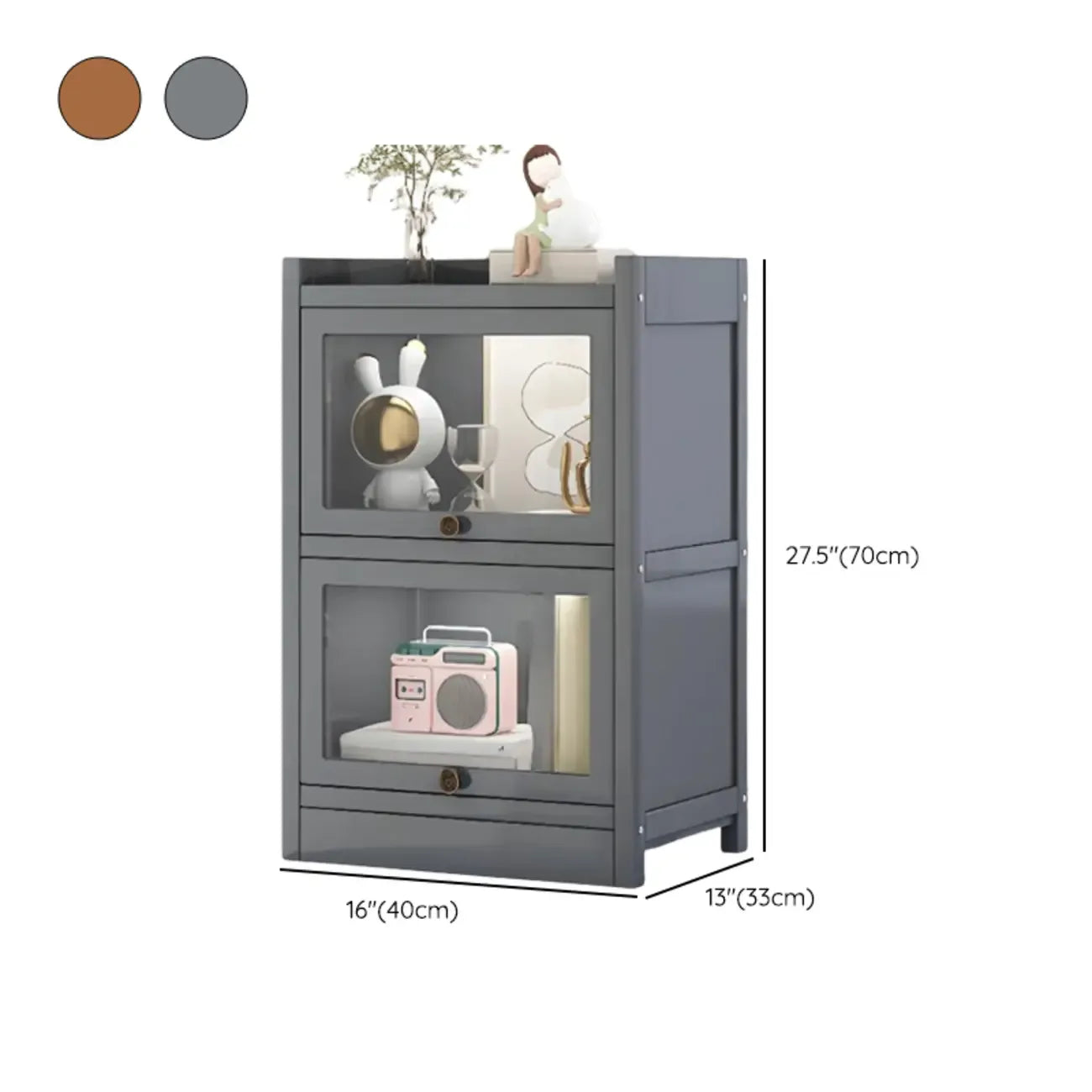 Modern Brown Wooden Clear Glass Front Display Storage Cabinet