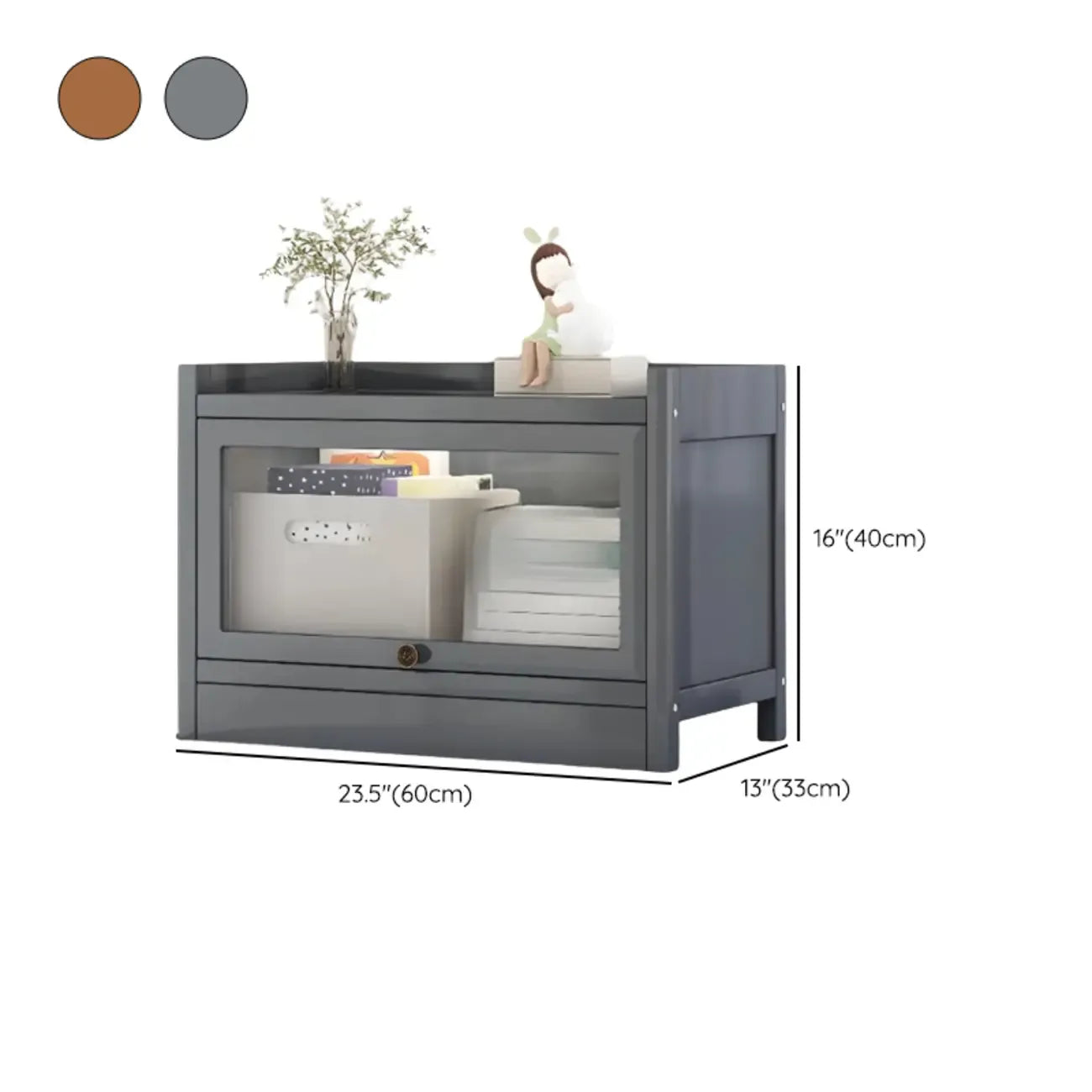 Modern Brown Wooden Clear Glass Front Display Storage Cabinet