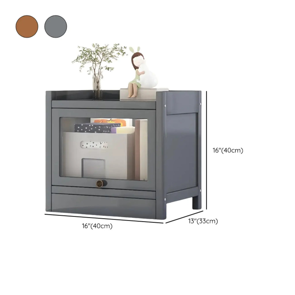 Modern Brown Wooden Clear Glass Front Display Storage Cabinet