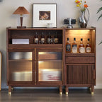 Modern Brown Wood Glass Door Adjustable Shelf Storage Cabinet