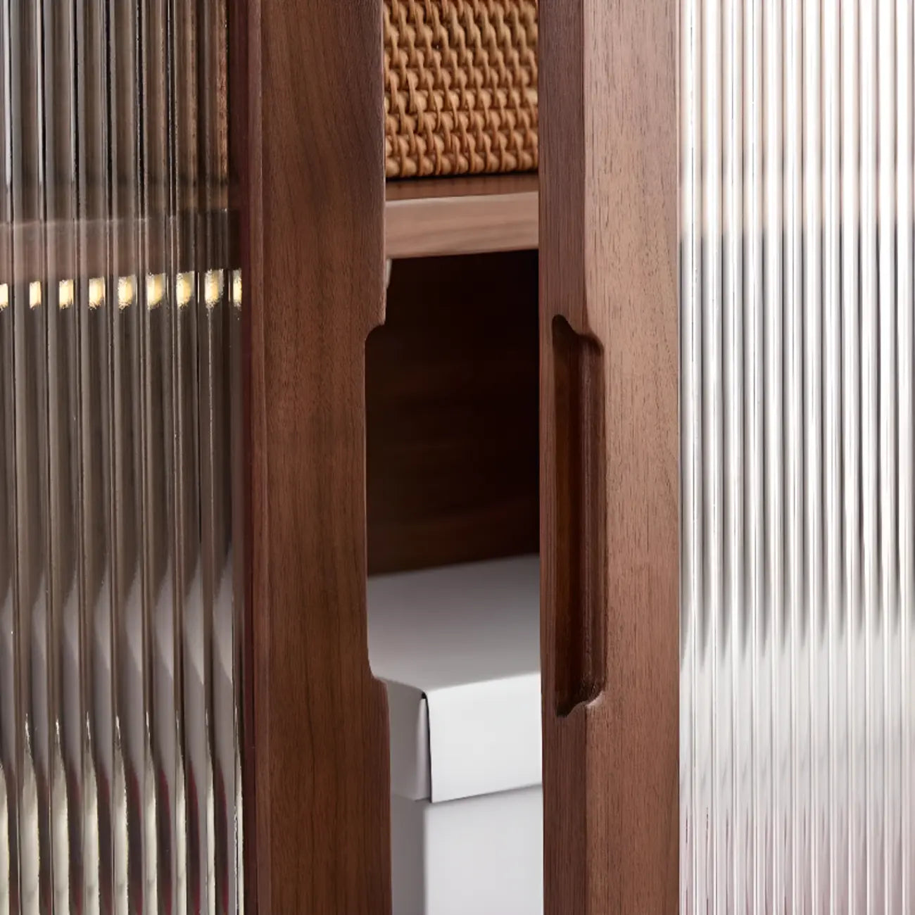 Modern Brown Wood Glass Door Adjustable Shelf Storage Cabinet