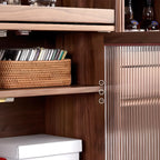 Modern Brown Wood Glass Door Adjustable Shelf Storage Cabinet