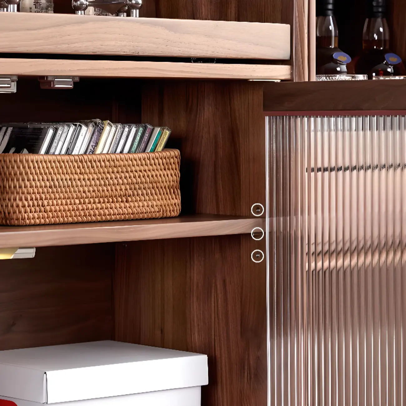 Modern Brown Wood Glass Door Adjustable Shelf Storage Cabinet