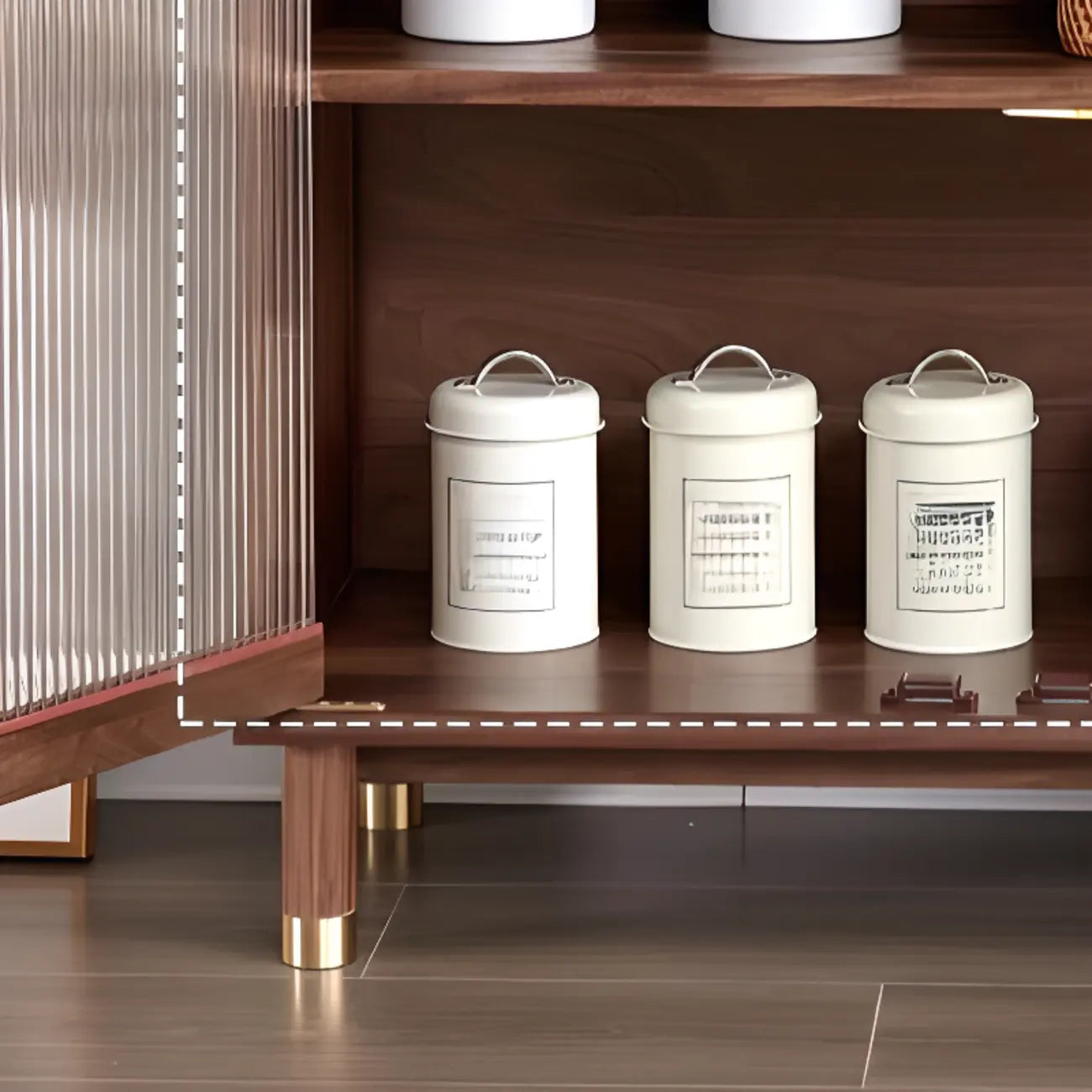 Modern Brown Wood Glass Door Adjustable Shelf Storage Cabinet