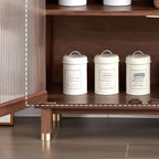 Modern Brown Wood Glass Door Adjustable Shelf Storage Cabinet