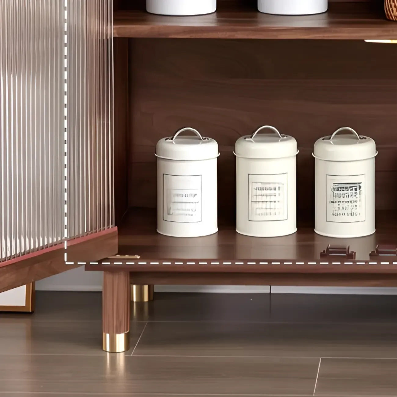 Modern Brown Wood Glass Door Adjustable Shelf Storage Cabinet