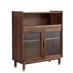 Modern Brown Wood Glass Door Adjustable Shelf Storage Cabinet