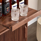 Modern Brown Wood Glass Door Adjustable Shelf Storage Cabinet