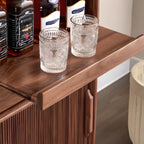 Modern Brown Wood Glass Door Adjustable Shelf Storage Cabinet