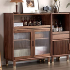 Modern Brown Wood Glass Door Adjustable Shelf Storage Cabinet
