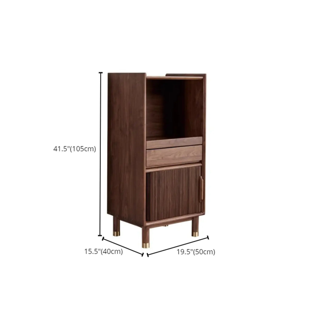 Modern Brown Wood Glass Door Adjustable Shelf Storage Cabinet
