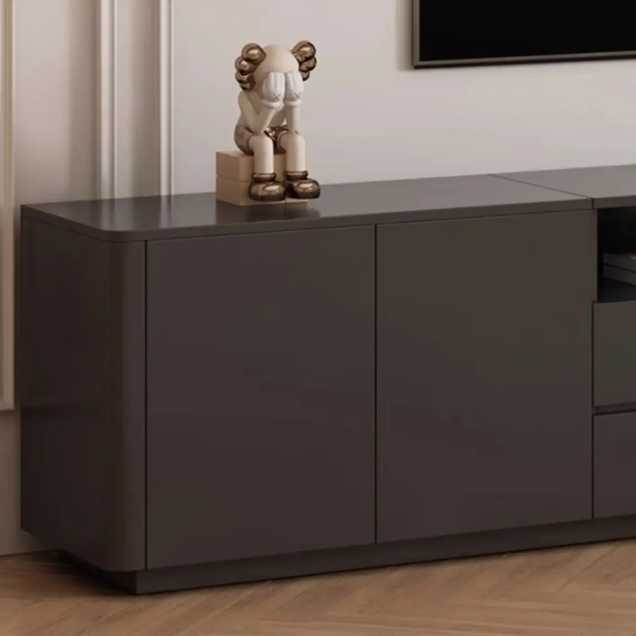 Modern Black Wooden TV Stand with Cable Management