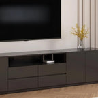 Modern Black Wooden TV Stand with Cable Management