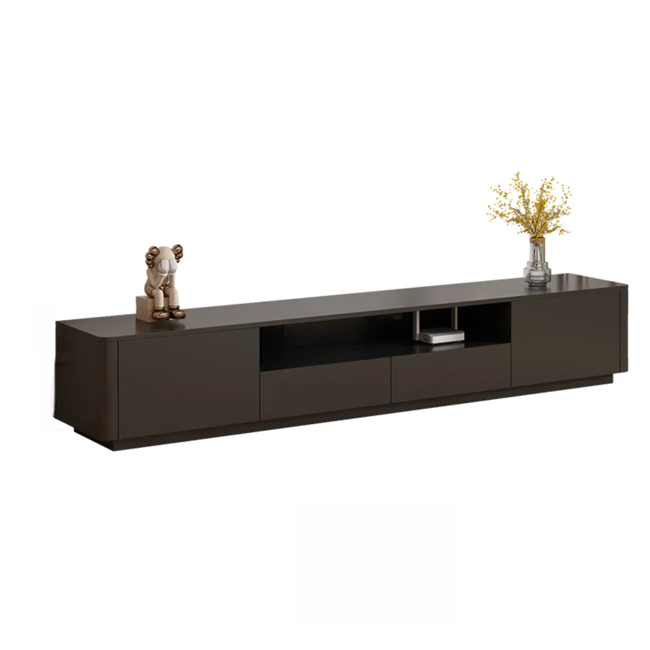 Modern Black Wooden TV Stand with Cable Management