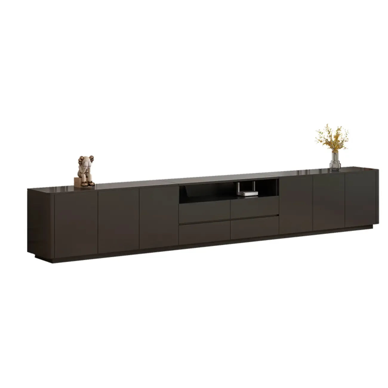 Modern Black Wooden TV Stand with Cable Management